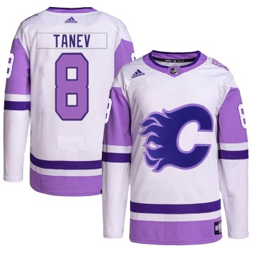 Authentic Adidas Men's Chris Tanev Calgary Flames Hockey Fights Cancer Primegreen Jersey - White/Purple