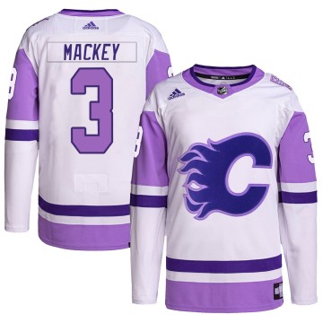 Authentic Adidas Men's Connor Mackey Calgary Flames Hockey Fights Cancer Primegreen Jersey - White/Purple