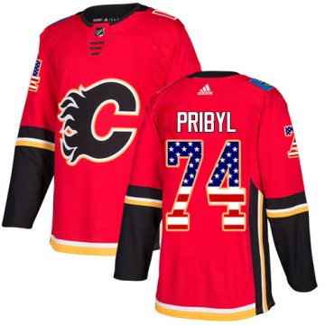 Authentic Adidas Men's Daniel Pribyl Calgary Flames USA Flag Fashion Jersey - Red