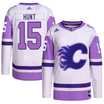 Authentic Adidas Men's Dryden Hunt Calgary Flames Hockey Fights Cancer Primegreen Jersey - White/Purple