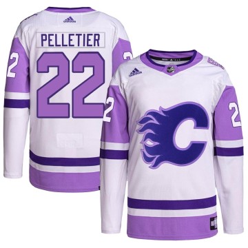Authentic Adidas Men's Jakob Pelletier Calgary Flames Hockey Fights Cancer Primegreen Jersey - White/Purple