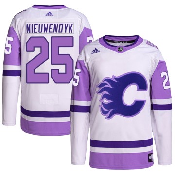 Authentic Adidas Men's Joe Nieuwendyk Calgary Flames Hockey Fights Cancer Primegreen Jersey - White/Purple