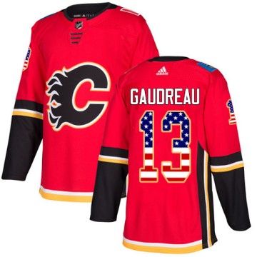Authentic Adidas Men's Johnny Gaudreau Calgary Flames USA Flag Fashion Jersey - Red