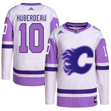 Authentic Adidas Men's Jonathan Huberdeau Calgary Flames Hockey Fights Cancer Primegreen Jersey - White/Purple