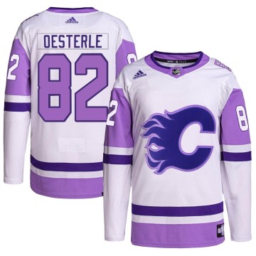 Authentic Adidas Men's Jordan Oesterle Calgary Flames Hockey Fights Cancer Primegreen Jersey - White/Purple