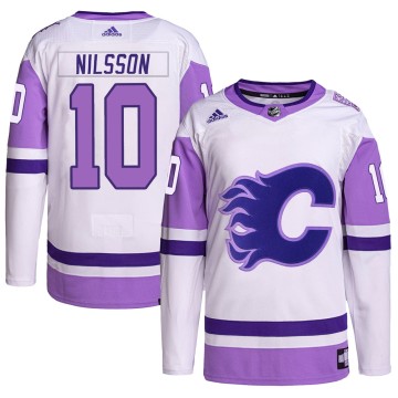 Authentic Adidas Men's Kent Nilsson Calgary Flames Hockey Fights Cancer Primegreen Jersey - White/Purple