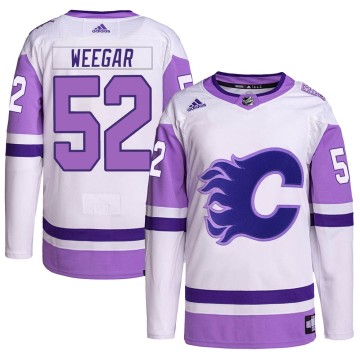 Authentic Adidas Men's MacKenzie Weegar Calgary Flames Hockey Fights Cancer Primegreen Jersey - White/Purple