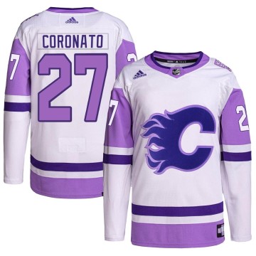 Authentic Adidas Men's Matt Coronato Calgary Flames Hockey Fights Cancer Primegreen Jersey - White/Purple