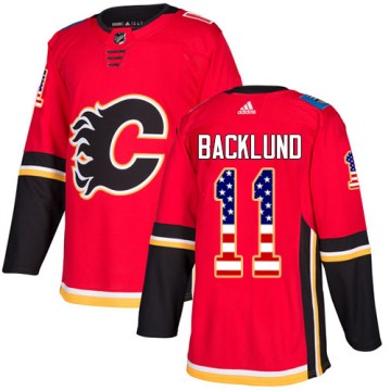 Authentic Adidas Men's Mikael Backlund Calgary Flames USA Flag Fashion Jersey - Red