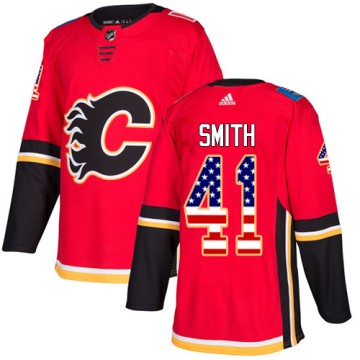 Authentic Adidas Men's Mike Smith Calgary Flames USA Flag Fashion Jersey - Red