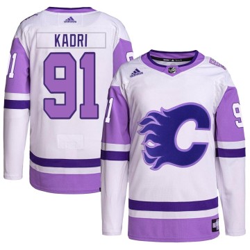 Authentic Adidas Men's Nazem Kadri Calgary Flames Hockey Fights Cancer Primegreen Jersey - White/Purple