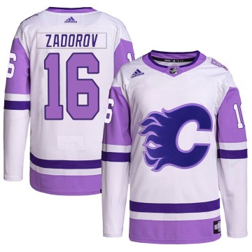 Authentic Adidas Men's Nikita Zadorov Calgary Flames Hockey Fights Cancer Primegreen Jersey - White/Purple