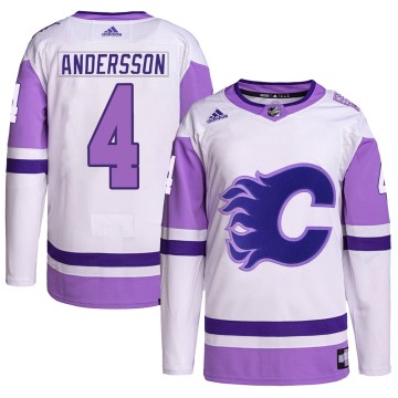 Authentic Adidas Men's Rasmus Andersson Calgary Flames Hockey Fights Cancer Primegreen Jersey - White/Purple