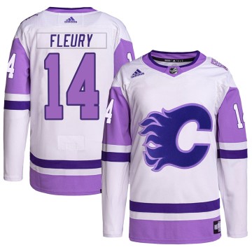 Authentic Adidas Men's Theoren Fleury Calgary Flames Hockey Fights Cancer Primegreen Jersey - White/Purple