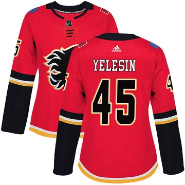 Authentic Adidas Women's Alexander Yelesin Calgary Flames Home Jersey - Red