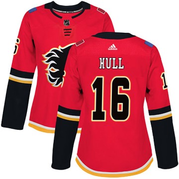 Authentic Adidas Women's Brett Hull Calgary Flames Home Jersey - Red