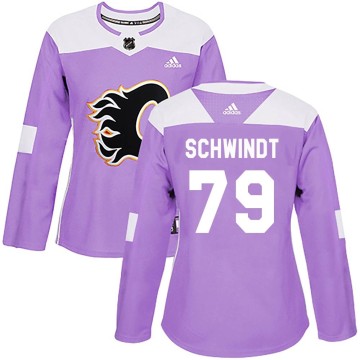Authentic Adidas Women's Cole Schwindt Calgary Flames Fights Cancer Practice Jersey - Purple