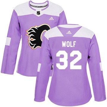 Authentic Adidas Women's Dustin Wolf Calgary Flames Fights Cancer Practice Jersey - Purple