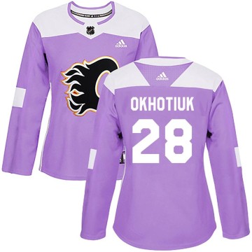 Authentic Adidas Women's Nikita Okhotiuk Calgary Flames Fights Cancer Practice Jersey - Purple