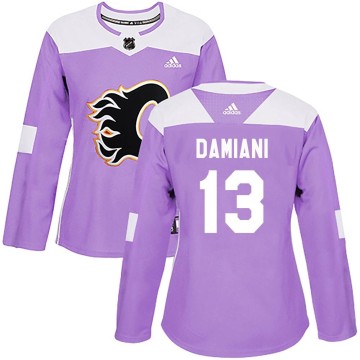 Authentic Adidas Women's Riley Damiani Calgary Flames Fights Cancer Practice Jersey - Purple
