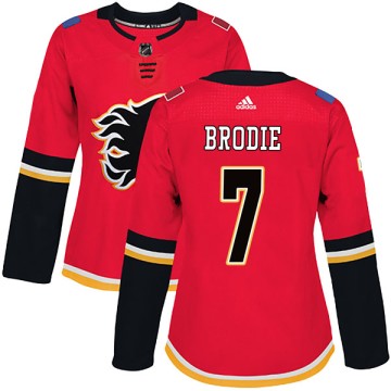 Authentic Adidas Women's T.J. Brodie Calgary Flames Home Jersey - Red
