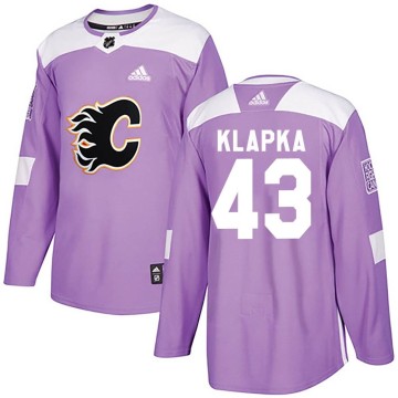 Authentic Adidas Youth Adam Klapka Calgary Flames Fights Cancer Practice Jersey - Purple