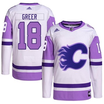 Authentic Adidas Youth A.J. Greer Calgary Flames Hockey Fights Cancer Primegreen Jersey - White/Purple