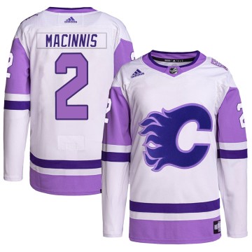 Authentic Adidas Youth Al MacInnis Calgary Flames Hockey Fights Cancer Primegreen Jersey - White/Purple