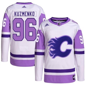 Authentic Adidas Youth Andrei Kuzmenko Calgary Flames Hockey Fights Cancer Primegreen Jersey - White/Purple