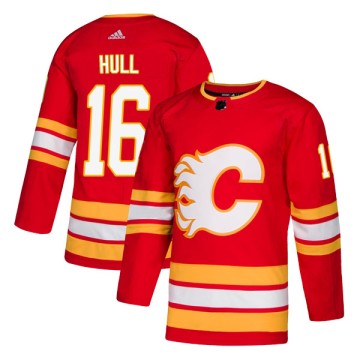 Authentic Adidas Youth Brett Hull Calgary Flames Alternate Jersey - Red
