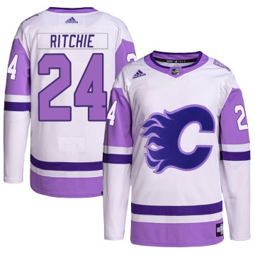 Authentic Adidas Youth Brett Ritchie Calgary Flames Hockey Fights Cancer Primegreen Jersey - White/Purple