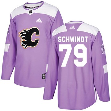 Authentic Adidas Youth Cole Schwindt Calgary Flames Fights Cancer Practice Jersey - Purple