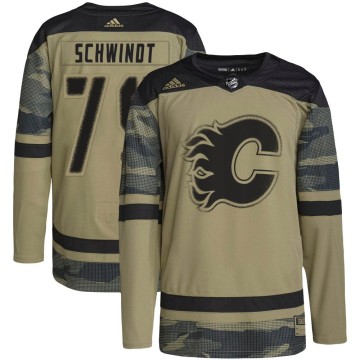 Authentic Adidas Youth Cole Schwindt Calgary Flames Military Appreciation Practice Jersey - Camo