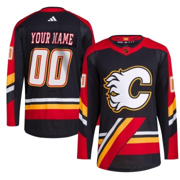 Authentic Adidas Youth Custom Calgary Flames Custom Reverse Retro 2.0 Jersey - Black