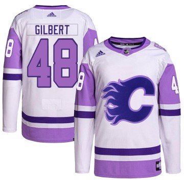 Authentic Adidas Youth Dennis Gilbert Calgary Flames Hockey Fights Cancer Primegreen Jersey - White/Purple