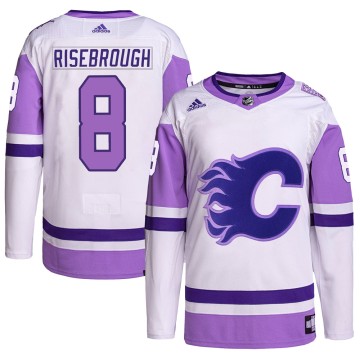 Authentic Adidas Youth Doug Risebrough Calgary Flames Hockey Fights Cancer Primegreen Jersey - White/Purple