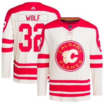 Authentic Adidas Youth Dustin Wolf Calgary Flames 2023 Heritage Classic Primegreen Jersey - Cream