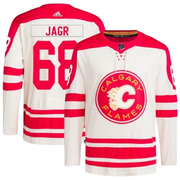 Authentic Adidas Youth Jaromir Jagr Calgary Flames 2023 Heritage Classic Primegreen Jersey - Cream