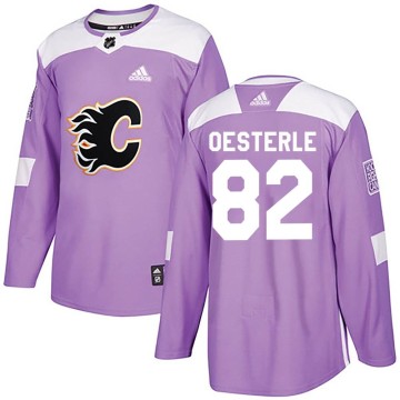 Authentic Adidas Youth Jordan Oesterle Calgary Flames Fights Cancer Practice Jersey - Purple