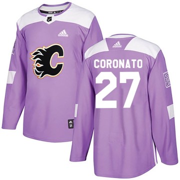 Authentic Adidas Youth Matt Coronato Calgary Flames Fights Cancer Practice Jersey - Purple