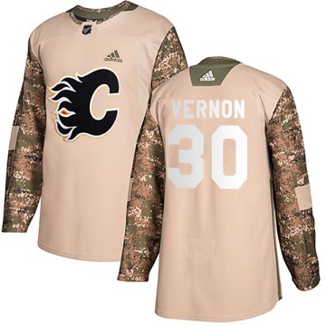 Authentic Adidas Youth Mike Vernon Calgary Flames Veterans Day Practice Jersey - Camo