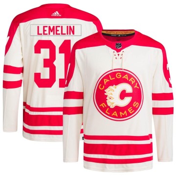 Authentic Adidas Youth Rejean Lemelin Calgary Flames 2023 Heritage Classic Primegreen Jersey - Cream