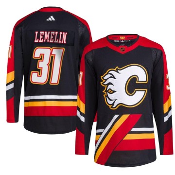 Authentic Adidas Youth Rejean Lemelin Calgary Flames Reverse Retro 2.0 Jersey - Black